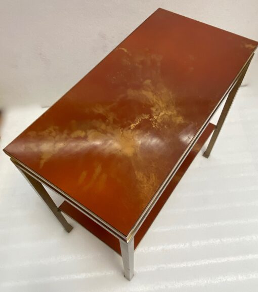 1970′  Side Table At 2 Levels Maison Jansen Orange Melamine Lacquer Trays With Vintage Gold Decors 60 X 30 H 55 cm - Image 9