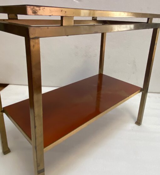 1970′  Side Table At 2 Levels Maison Jansen Orange Melamine Lacquer Trays With Vintage Gold Decors 60 X 30 H 55 cm - Image 8