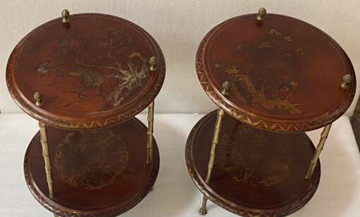 1970′ Maison Baguès Style Pedestal Pair Of Table Bamboo Decor in Gilt Bronze With Chinese Lacquer Trays - Image 17