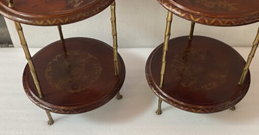 1970′ Maison Baguès Style Pedestal Pair Of Table Bamboo Decor in Gilt Bronze With Chinese Lacquer Trays - Image 16