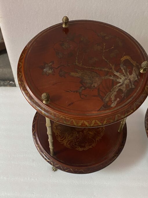 1970′ Maison Baguès Style Pedestal Pair Of Table Bamboo Decor in Gilt Bronze With Chinese Lacquer Trays - Image 15