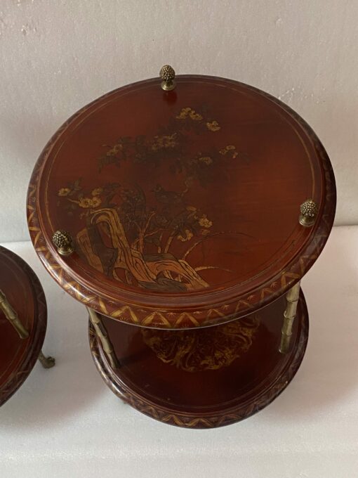 1970′ Maison Baguès Style Pedestal Pair Of Table Bamboo Decor in Gilt Bronze With Chinese Lacquer Trays - Image 13