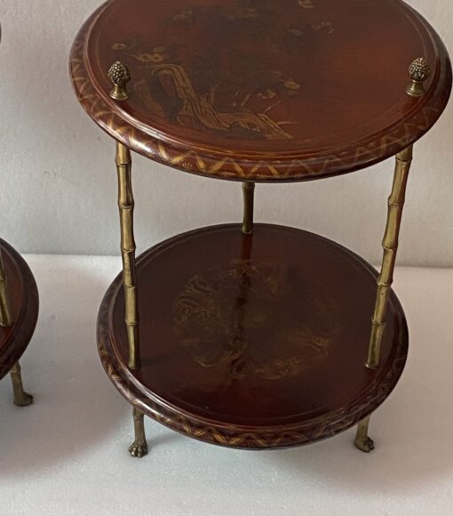 1970′ Maison Baguès Style Pedestal Pair Of Table Bamboo Decor in Gilt Bronze With Chinese Lacquer Trays - Image 12
