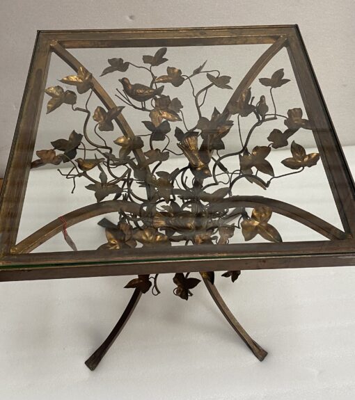 1970' Patinated Iron Pedestal Table Decor Plant With Birds 525 X 525 cm Height: 60 cm - Image 4