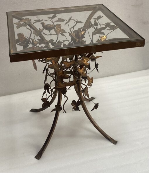 1970' Patinated Iron Pedestal Table Decor Plant With Birds 525 X 525 cm Height: 60 cm - Image 3