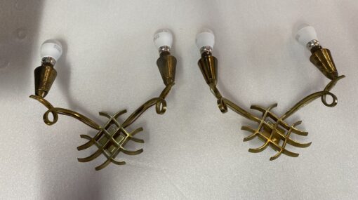 1950' Pair of Wall Lights with 2 Arms of Light in Gilt Bronze Attributed to Jules LELEU (1883 - 1961) - Image 16