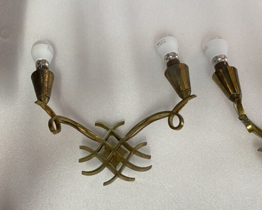 1950' Pair of Wall Lights with 2 Arms of Light in Gilt Bronze Attributed to Jules LELEU (1883 - 1961) - Image 15