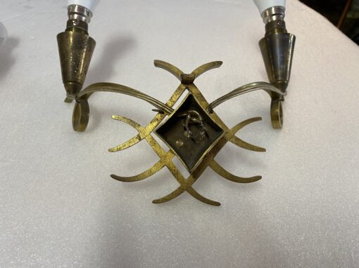 1950' Pair of Wall Lights with 2 Arms of Light in Gilt Bronze Attributed to Jules LELEU (1883 - 1961) - Image 13