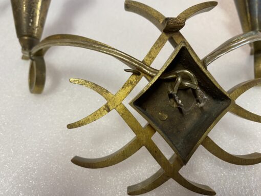 1950' Pair of Wall Lights with 2 Arms of Light in Gilt Bronze Attributed to Jules LELEU (1883 - 1961) - Image 11