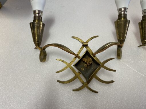 1950' Pair of Wall Lights with 2 Arms of Light in Gilt Bronze Attributed to Jules LELEU (1883 - 1961) - Image 10