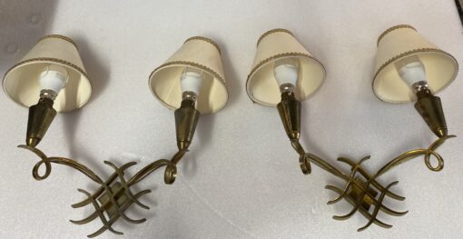 1950' Pair of Wall Lights with 2 Arms of Light in Gilt Bronze Attributed to Jules LELEU (1883 - 1961) - Image 7