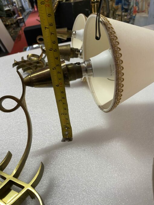 1950' Pair of Wall Lights with 2 Arms of Light in Gilt Bronze Attributed to Jules LELEU (1883 - 1961) - Image 3