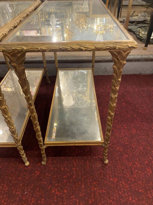 1970′ Pair Of Sofa Ends Maison Charles, Jansen Or Baguès Palm Tree Decor In Gilt Bronze With Aged Mirror Trays 71 X 32 X H 54 cm - Image 3