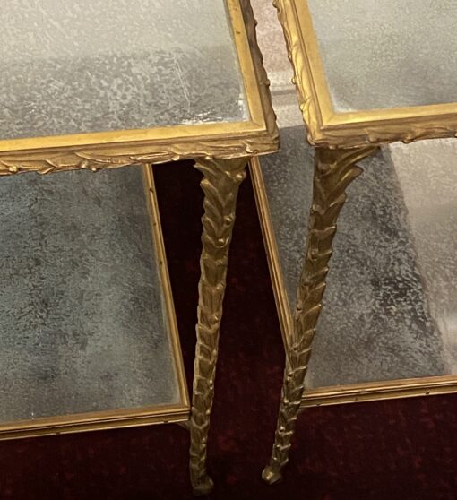 1970′ Pair Of Sofa Ends Maison Charles, Jansen Or Baguès Palm Tree Decor In Gilt Bronze With Aged Mirror Trays 71 X 32 X H 54 cm - Image 5