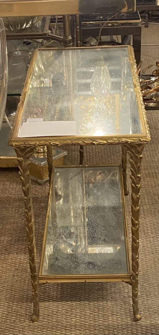 1970′ Pair Of Sofa Ends Maison Charles, Jansen Or Baguès Palm Tree Decor In Gilt Bronze With Aged Mirror Trays 71 X 32 X H 54 cm - Image 6