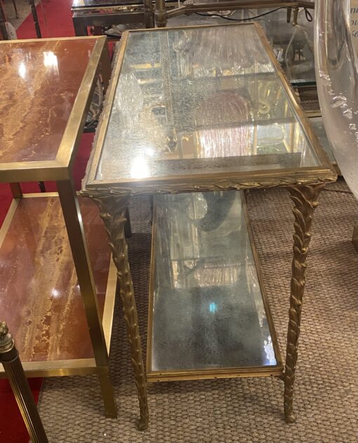 1970′ Pair Of Sofa Ends Maison Charles, Jansen Or Baguès Palm Tree Decor In Gilt Bronze With Aged Mirror Trays 71 X 32 X H 54 cm - Image 7