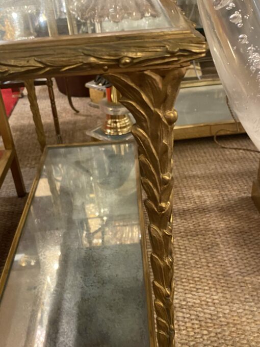 1970′ Pair Of Sofa Ends Maison Charles, Jansen Or Baguès Palm Tree Decor In Gilt Bronze With Aged Mirror Trays 71 X 32 X H 54 cm - Image 8