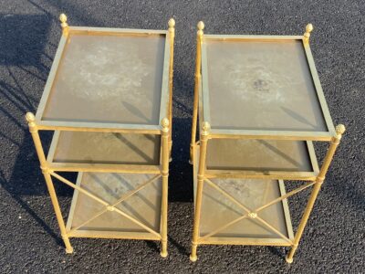 🔍  1950/70′ Pair of Brass Shelves at 3 Levels Maison Baguès with Braces with Daisies 32 X 41 X H 63 cm