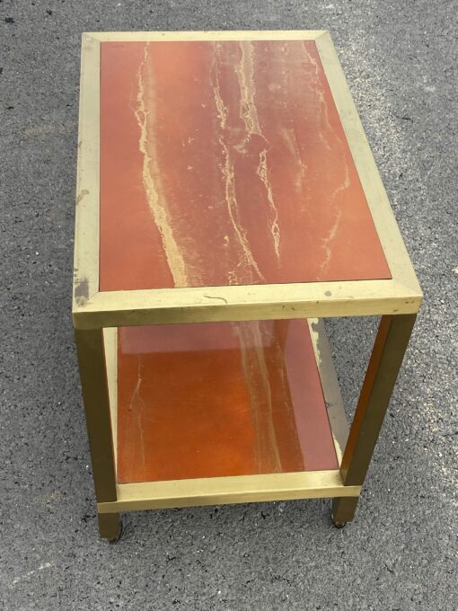 1970′ Trolley On Wheels With 2 Levels Maison Jansen Orange Melamine Lacquer Trays With Gold Decors 60 X 40 H 58 cm - Image 9
