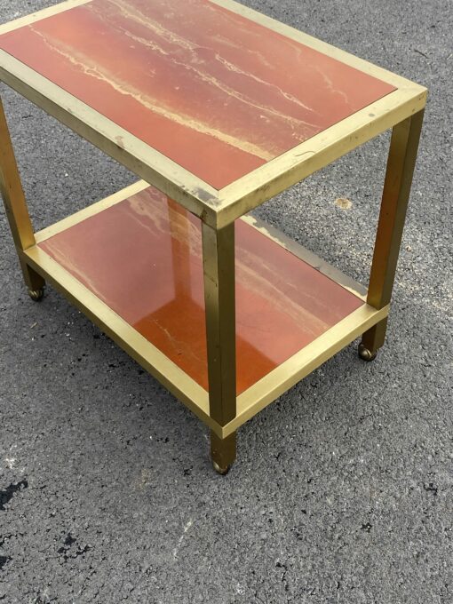1970′ Trolley On Wheels With 2 Levels Maison Jansen Orange Melamine Lacquer Trays With Gold Decors 60 X 40 H 58 cm - Image 8