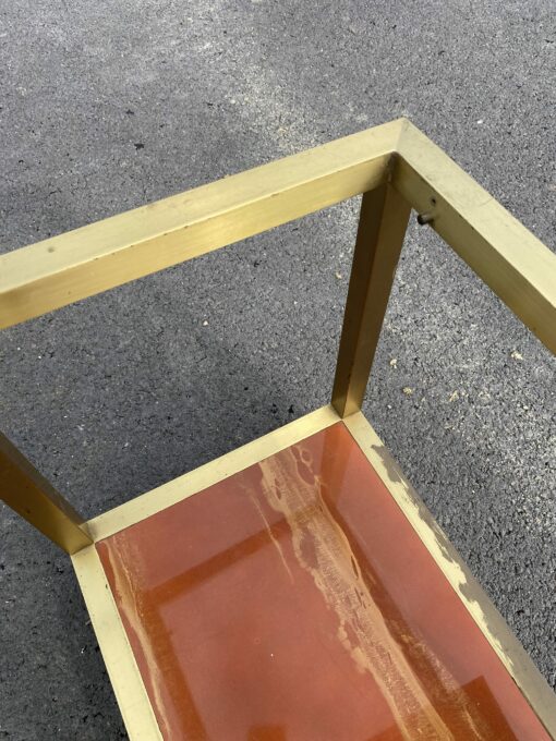 1970′ Trolley On Wheels With 2 Levels Maison Jansen Orange Melamine Lacquer Trays With Gold Decors 60 X 40 H 58 cm - Image 3
