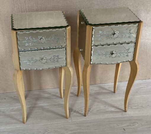 1950/70' Pair Of Art Deco Mirror Bedside Tables