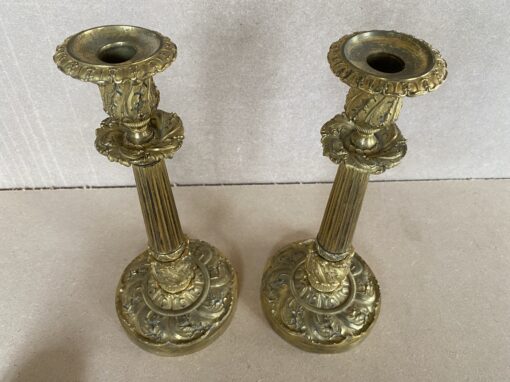 1820/1850 Pair Of Candlesticks  Restoration Period Vegetal Decor