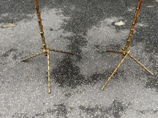 1970′ Pair Of Bronze Tripod Pedestal Tables With Bamboo Model Gallery Maison Baguès - Image 6