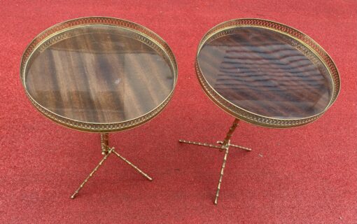 1970′ Pair Of Bronze Tripod Pedestal Tables With Bamboo Model Gallery Maison Baguès - Image 2