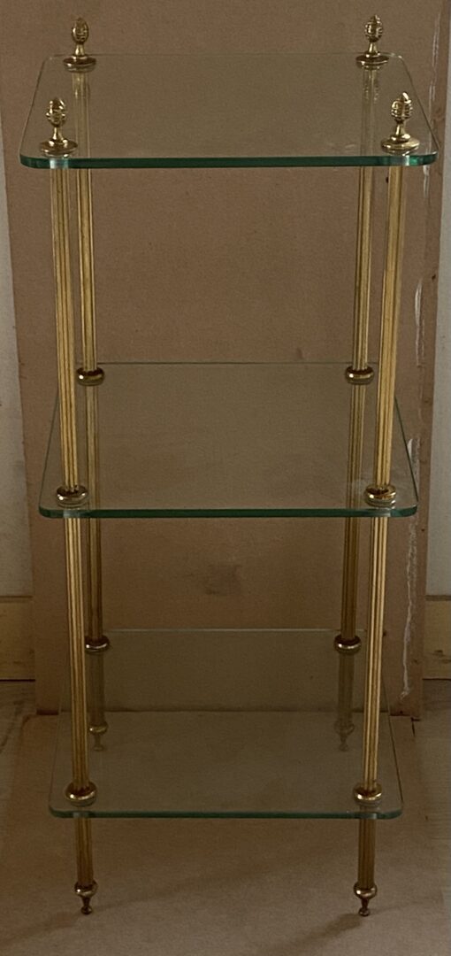 1970′ Maison Baguès Style 3-Tier Shelf Bronze And Glass 34.5 x 34.5 x H 83 cm