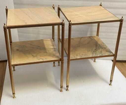 1970′ Pair Of Sofa Ends In Golden Metal Maison Jansen Style Onyx Trays 39 X 39 X H 59 cm - Image 12