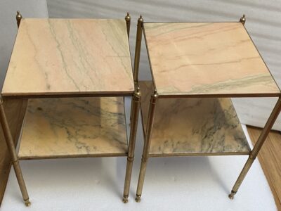 1970′ Pair Of Sofa Ends In Golden Metal Maison Jansen Style Onyx Trays 39 X 39 X H 59 cm