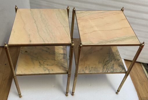 1970′ Pair Of Sofa Ends In Golden Metal Maison Jansen Style Onyx Trays 39 X 39 X H 59 cm