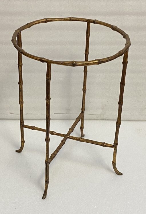 1970′ Maison Baguès Style Pedestal Table Bamboo Decor in Gilt Bronze With Glass Top H 50 Ø 37 cm - Image 14