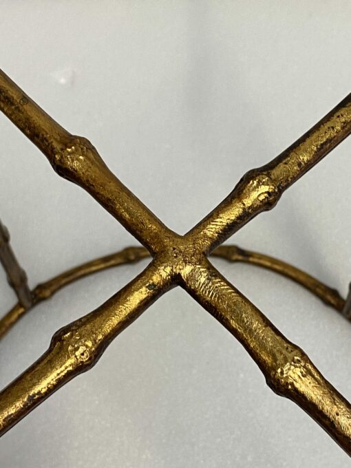 1970′ Maison Baguès Style Pedestal Table Bamboo Decor in Gilt Bronze With Glass Top H 50 Ø 37 cm - Image 9