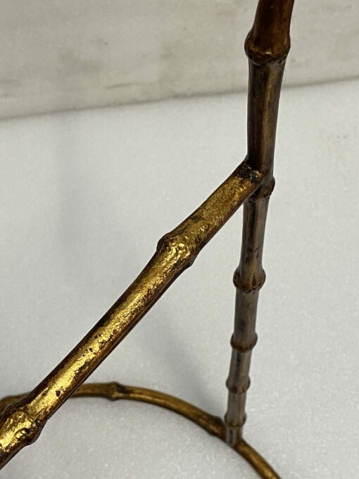 1970′ Maison Baguès Style Pedestal Table Bamboo Decor in Gilt Bronze With Glass Top H 50 Ø 37 cm - Image 8