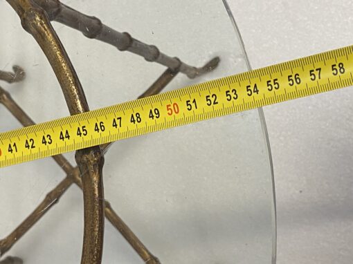 1970′ Maison Baguès Style Pedestal Table Bamboo Decor in Gilt Bronze With Glass Top H 50 Ø 37 cm - Image 2