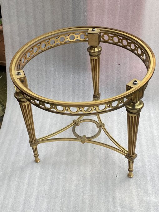 1950/70 Gilt Bronze Pedestal Päir Tables Maison Jansen Or Maison Charles Sea Green Marble Top With Triangular Spacer ⌀ 65 cm H 59 cm - Image 5