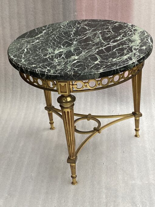 1950/70 Gilt Bronze Pedestal Päir Tables Maison Jansen Or Maison Charles Sea Green Marble Top With Triangular Spacer ⌀ 65 cm H 59 cm - Image 21