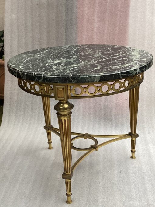 1950/70 Gilt Bronze Pedestal Päir Tables Maison Jansen Or Maison Charles Sea Green Marble Top With Triangular Spacer ⌀ 65 cm H 59 cm - Image 22