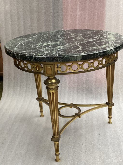1950/70 Gilt Bronze Pedestal Päir Tables Maison Jansen Or Maison Charles Sea Green Marble Top With Triangular Spacer ⌀ 65 cm H 59 cm - Image 23
