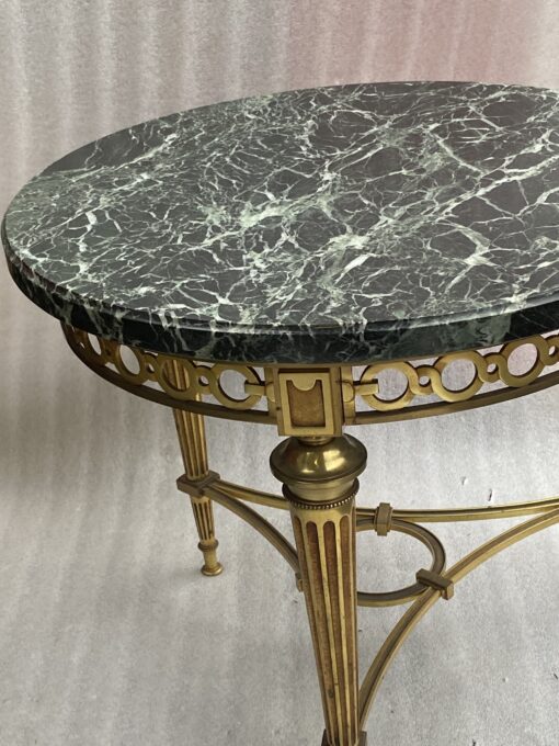 1950/70 Gilt Bronze Pedestal Päir Tables Maison Jansen Or Maison Charles Sea Green Marble Top With Triangular Spacer ⌀ 65 cm H 59 cm - Image 25