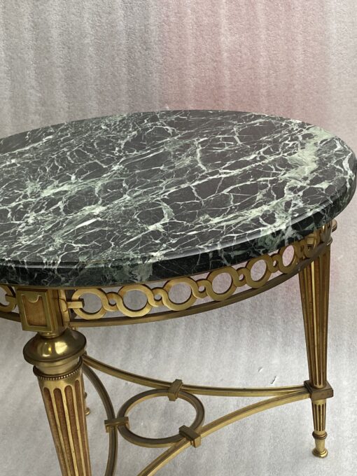 1950/70 Gilt Bronze Pedestal Päir Tables Maison Jansen Or Maison Charles Sea Green Marble Top With Triangular Spacer ⌀ 65 cm H 59 cm - Image 26