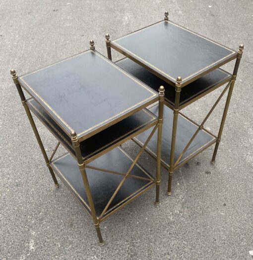 1950/70′ Paire d’Étagères en Laiton à 3 Niveaux Cuirs Maison Baguès à Croisillons 32 X40 X H 63 cm – Image 13