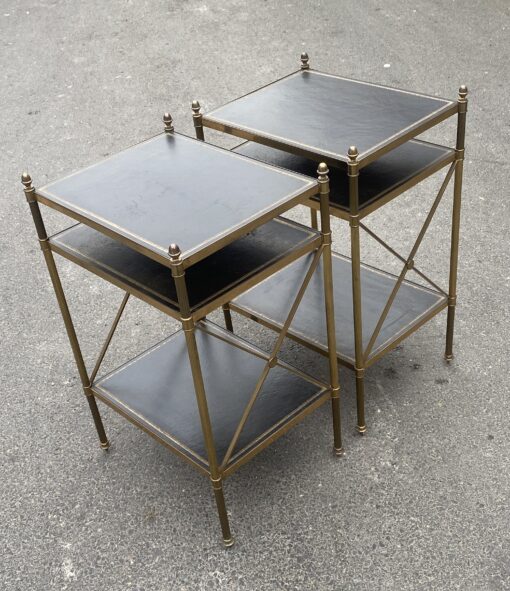 1950/70′ Paire d’Étagères en Laiton à 3 Niveaux Cuirs Maison Baguès à Croisillons 32 X40 X H 63 cm – Image 12