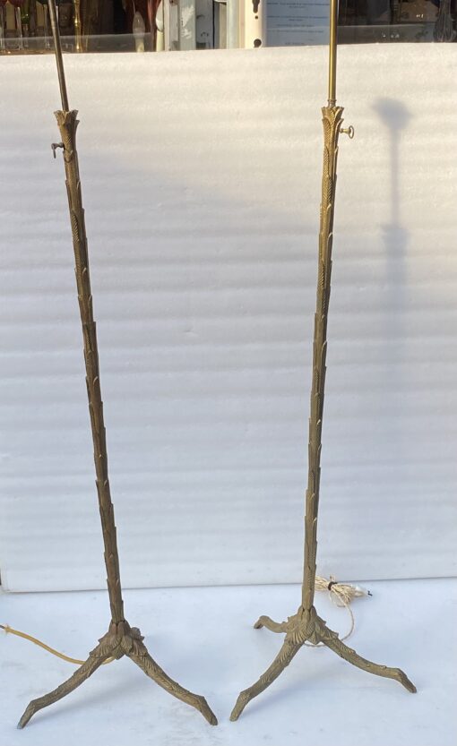 1970' Pair Of Patinated Bronze Floor Lamps Maison Charles Palm Tree Model - Image 11