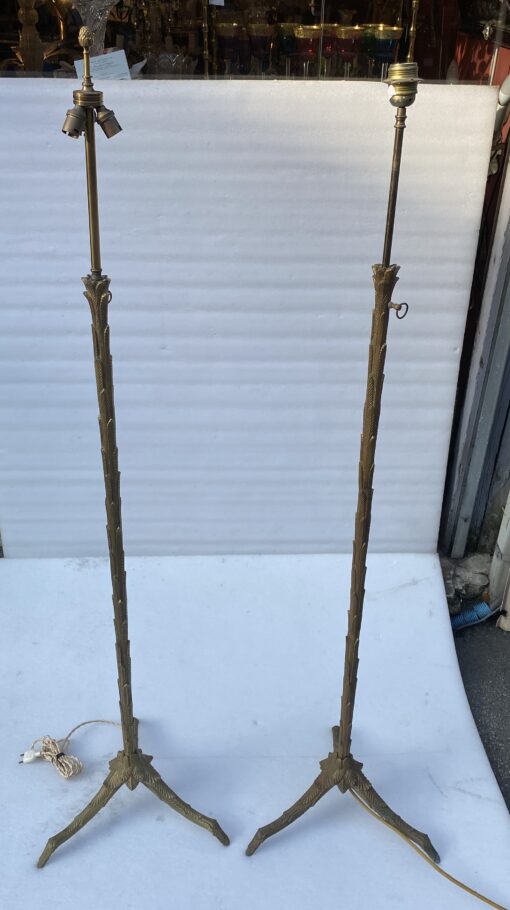 1970' Pair Of Patinated Bronze Floor Lamps Maison Charles Palm Tree Model