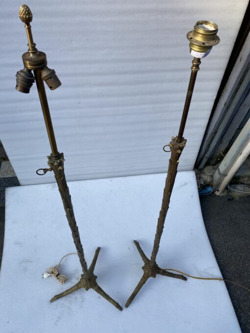 1970' Pair Of Patinated Bronze Floor Lamps Maison Charles Palm Tree Model - Image 3