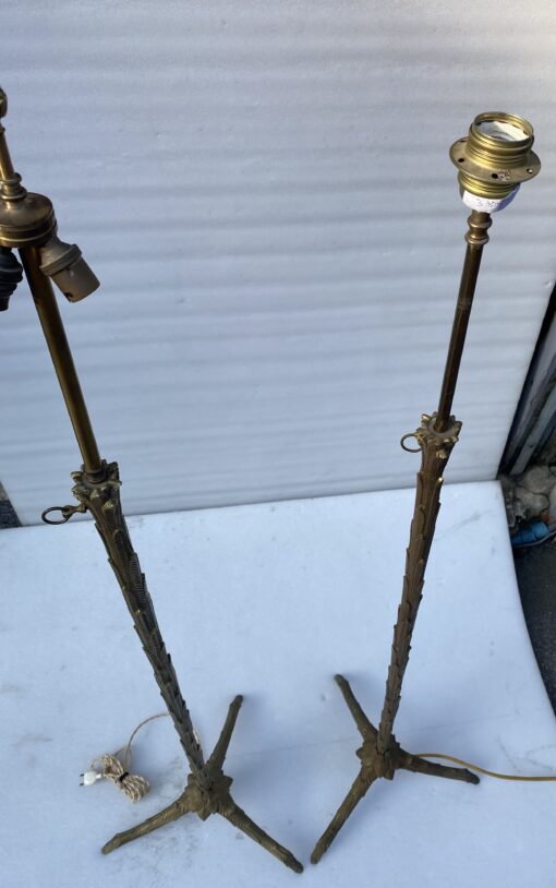 1970' Pair Of Patinated Bronze Floor Lamps Maison Charles Palm Tree Model - Image 2
