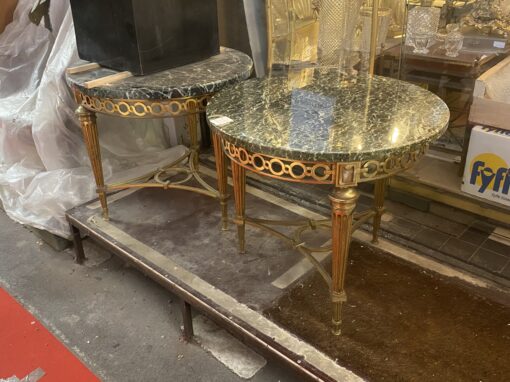 1950/70 Gilt Bronze Pedestal Päir Tables Maison Jansen Or Maison Charles Sea Green Marble Top With Triangular Spacer ⌀ 65 cm H 59 cm - Image 3